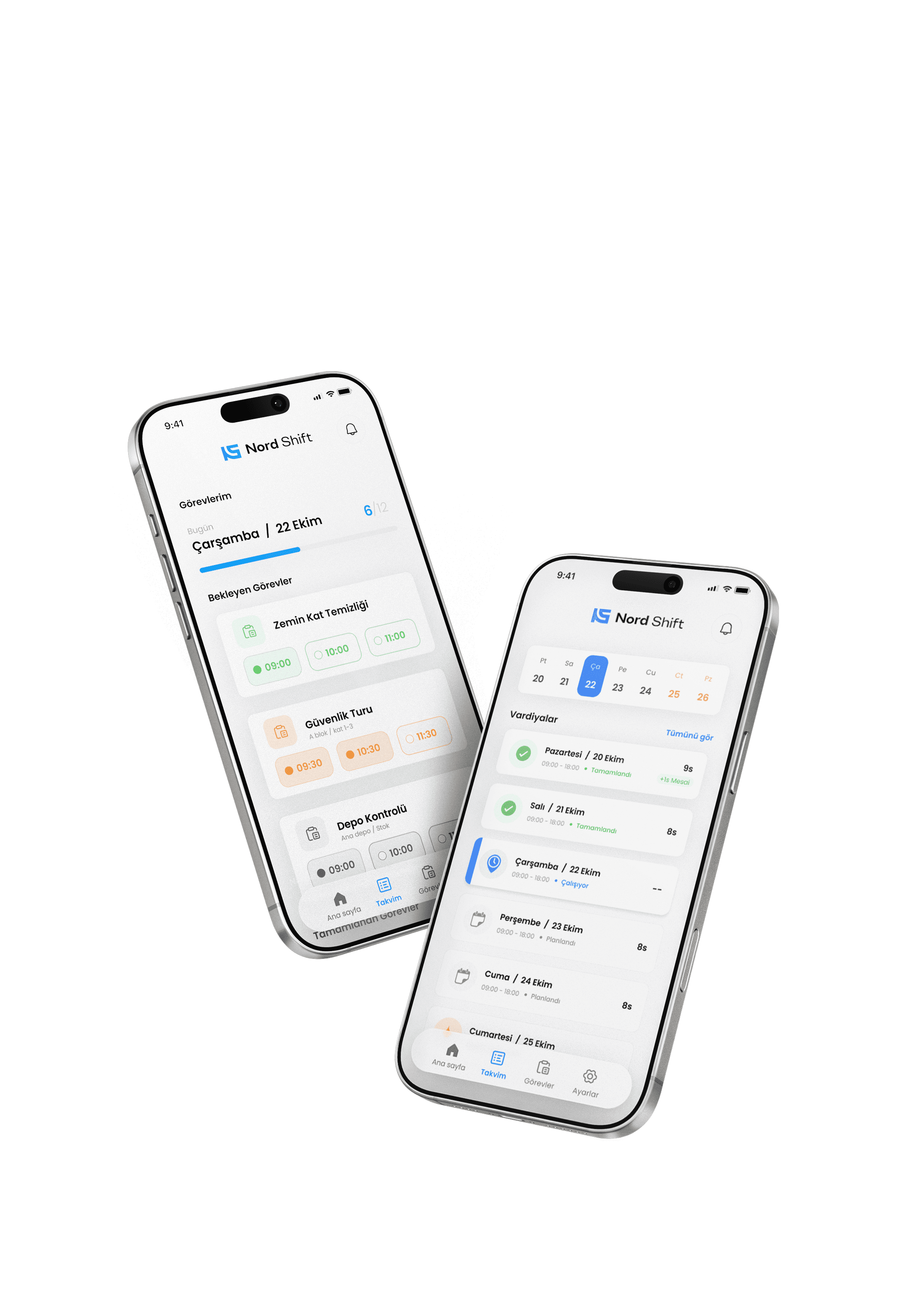 Nord Shift görev ve takvim ekranları